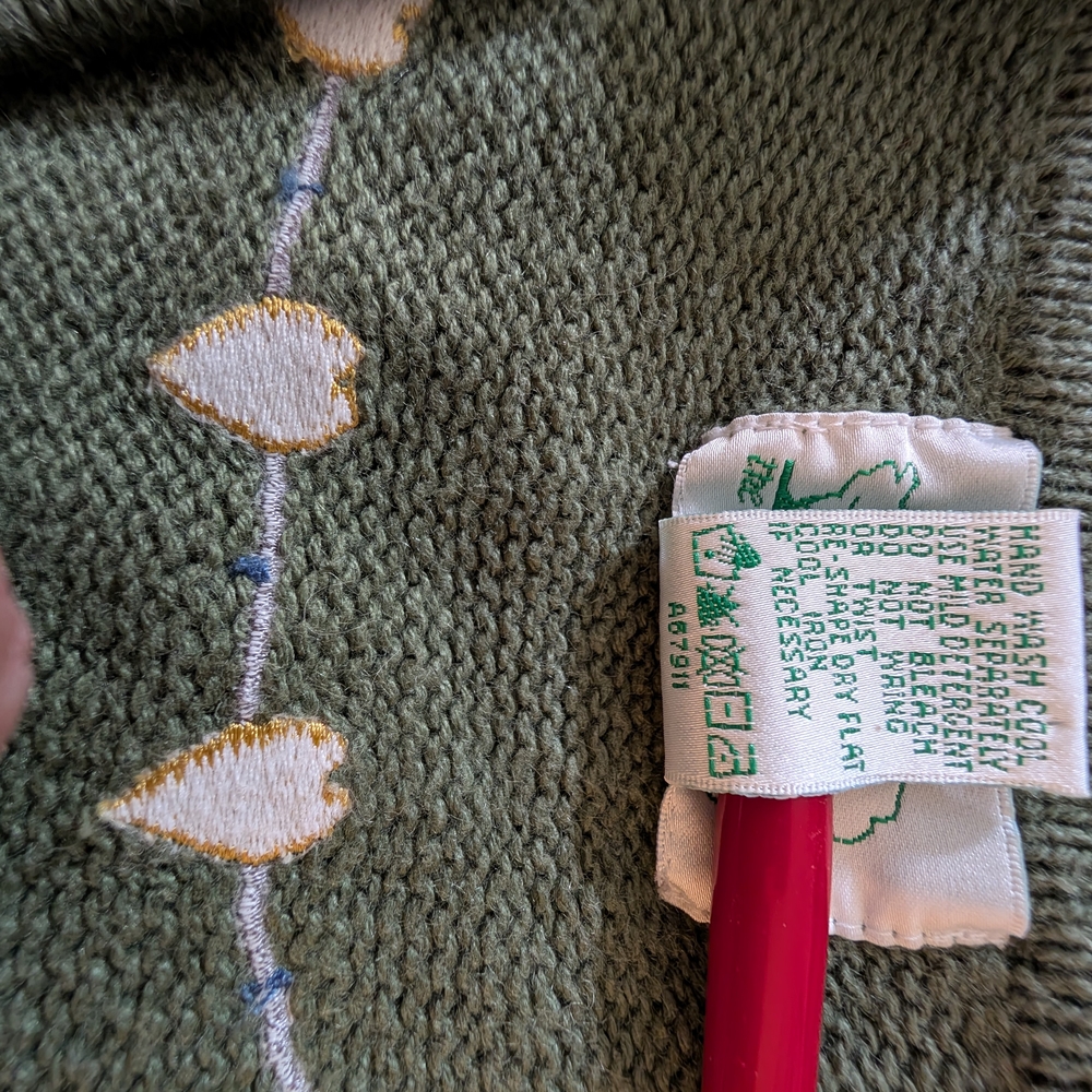 Quacker Factory Green and White Cardigan with Whimsical Designs - Picture 3 of 10